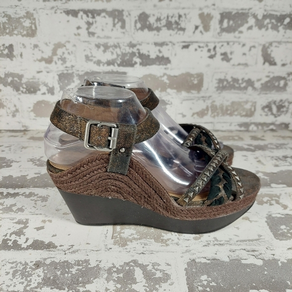 Calvin Klein Jeans Women's Brown Ankle Strap Wedge Sandals V290 - Picture 2 of 10